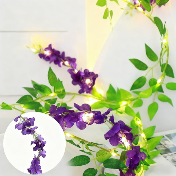 SHIMELE LED Wisteria Flower String Lights, Copper Wire Fairy Lights, Indoor/Outdoor Decorative Lighting, Warm White Battery-Powered Floral Illumination for Parties