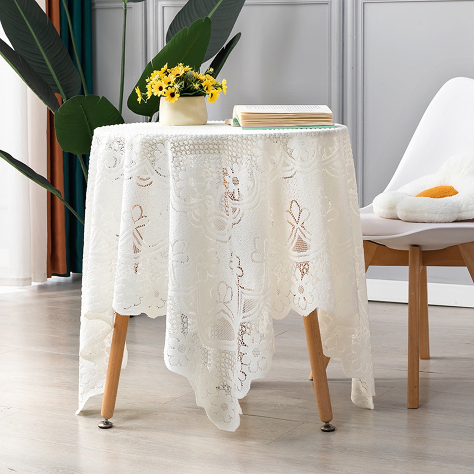 SHIMELE White Lace Tablecloth, Polyester Table Cover for Dining Table, Sofa  Cloth, Wedding Party Decoration, 23.62x23.62 Inches, Easy to Clean, ..., image size:1600x1600