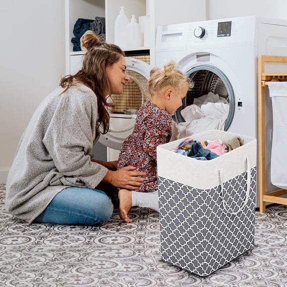 SHIMELE Large Capacity Folding Storage Baskets - Cotton Linen Buckets with Metal Frame for Household Organization and Moving