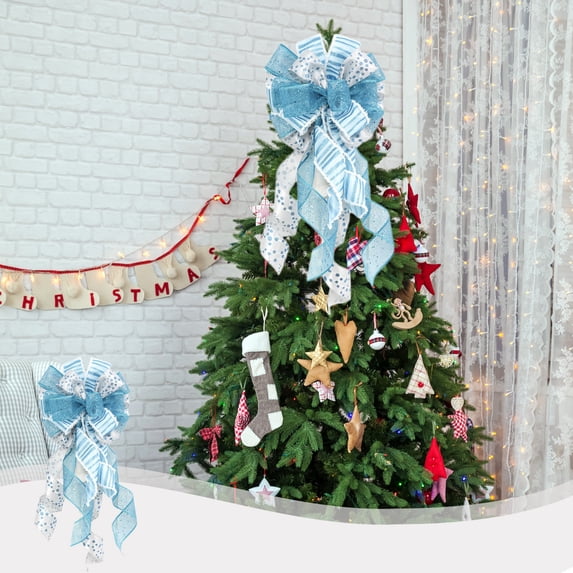 SHIMELE Large Christmas Bow with Sequins for Tree Topper or Gift Wrapping - 30x35cm Multicolor Decorative Ribbon Bow for Holiday Decoration