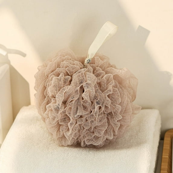 SHIMELE Loofah Bath Sponge Scrubber, Mesh Shower Loofah Sponge, with Lanyard, Khaki