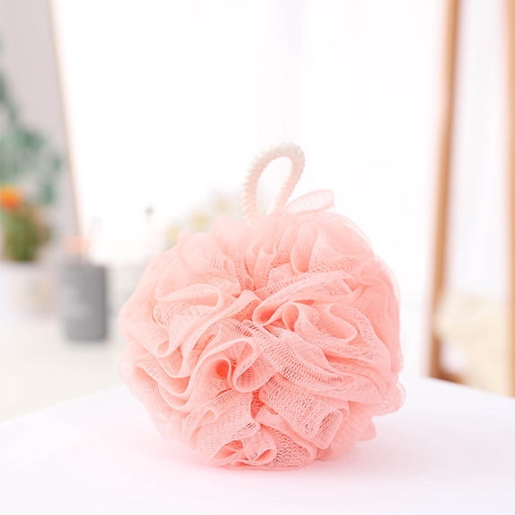 SHIMELE Loofah Bath Sponge Scrubber, Mesh Shower Loofah Sponge, with Lanyard, Pink