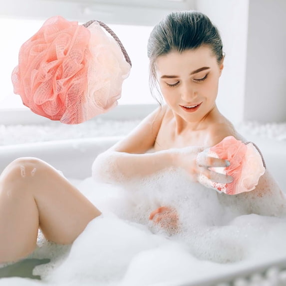 SHIMELE Loofah Bath Sponge Scrubber, Mesh Shower Loofah Sponge, with Lanyard, Red