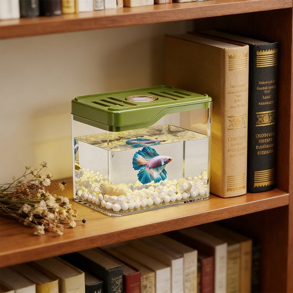 SHIMELE Mini Fish Tank Aquarium, Small Desktop Aquarium with Light, Clear Plastic Goldfish Tank, Rectangular Tabletop Fish Bowl for Living Room Home Decor, 4.7x3.9x3.1in