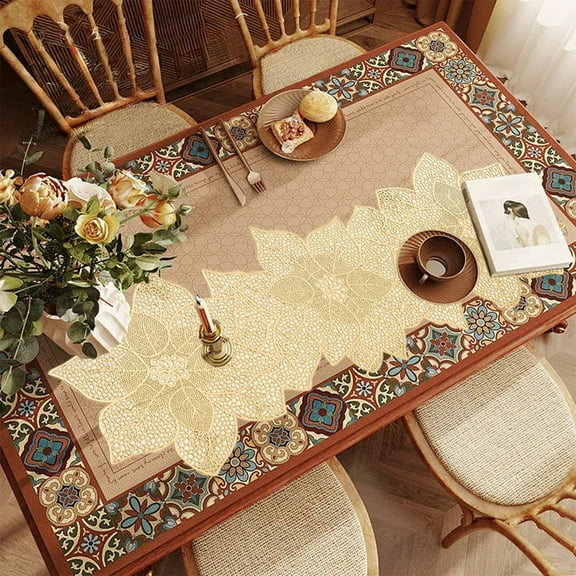 SHIMELE PVC Stamped Hollow Floral Table Mat, European Long Table Runner, Waterproof Non-Slip Insulation Placemat, Decorative Table Flag for Dining Room, Party Decor