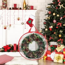 SHIMELE PVC Transparent Wreath Storage Bag Round Christmas Wreath Organizer Large 23.6 Inch Holiday Decoration Storage Container with Handle for Easter Halloween Home Decor