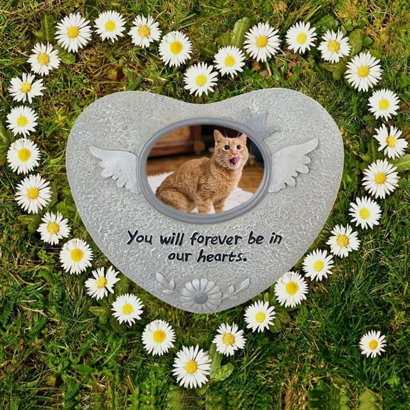 SHIMELE Paw Print Pet Memorial Grave Marker with Photo Frame Slot, Outdoor Garden Memorial Stone, Dog Cat Remembrance Headstone, Backyard Lawn Decoration