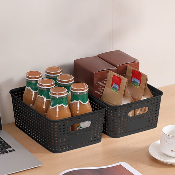 SHIMELE Plastic Storage Basket with Lid, Hollow Woven Design, Stackable Organizer for Toys, Books, Sundries, Desktop, Office, Game Room