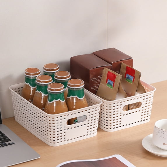 SHIMELE Plastic Storage Basket with Lid, Hollow Woven Design, Stackable Organizer for Toys, Books, Sundries, Desktop, Office, Game Room