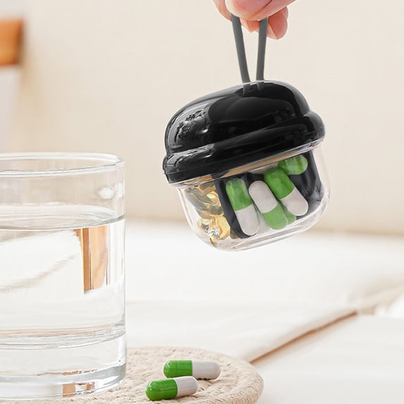 SHIMELE Portable Pill Dispenser with 4 Large Compartments, Easy Use Pills Organizer, Travel Medication Holder, Vitamin Storage Bottle, Compact Medicine Case for Supplements