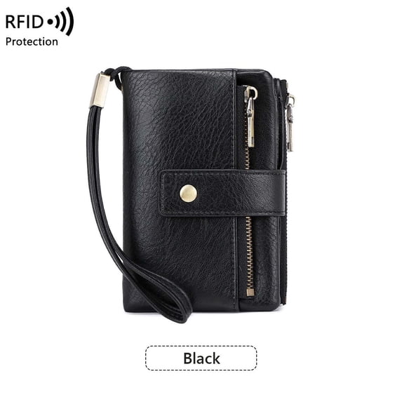 SHIMELE RFID Blocking Leather Wallet for Women - Multi-functional Short Style Coin Purse - Vintage Large Capacity RFID Wallet - Elegant Compact Wallet with Detachable Wrist Strap