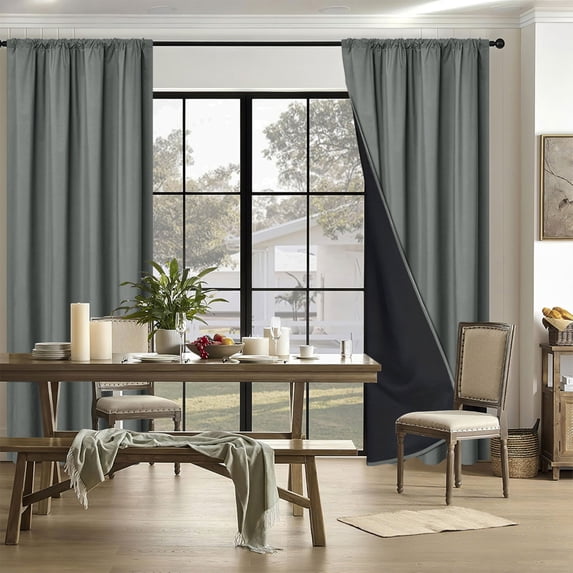 SHIMELE Rod-Pull Light-Blocking Curtains | Heat-Insulating Blackout Drapes | Soundproof Window Treatments | Polyester Pongee Living Room Curtains | Dark Gray, Navy, Beige Options