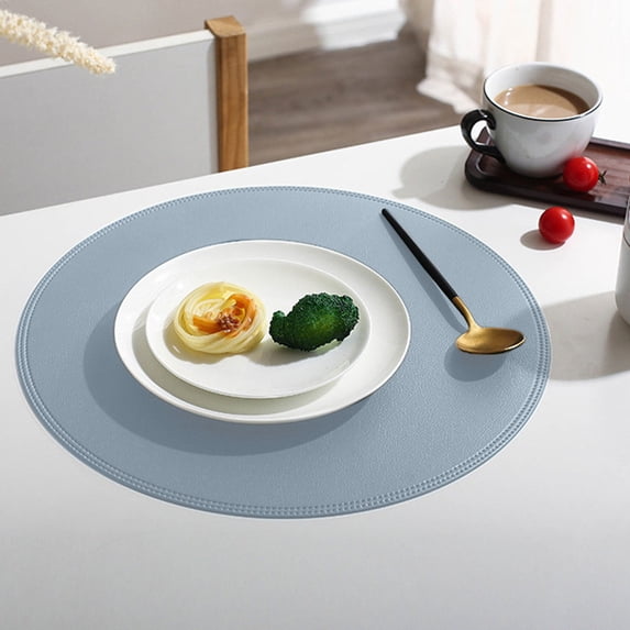 SHIMELE Round Faux Leather Placemat, Round Kitchen Table Mat, Coffee Table Pad, Easy to Clean, Non-Slip Insulation, Thick & Durable, Blue, 15in