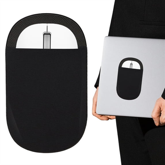 SHIMELE Self Adhesive Mouse Organizer Pouch Laptop Back Storage Bag Stretchy Lycra Mouse Holder Oval Design No-Track Compact Durable Adhesive Pouch for Office or Home Use