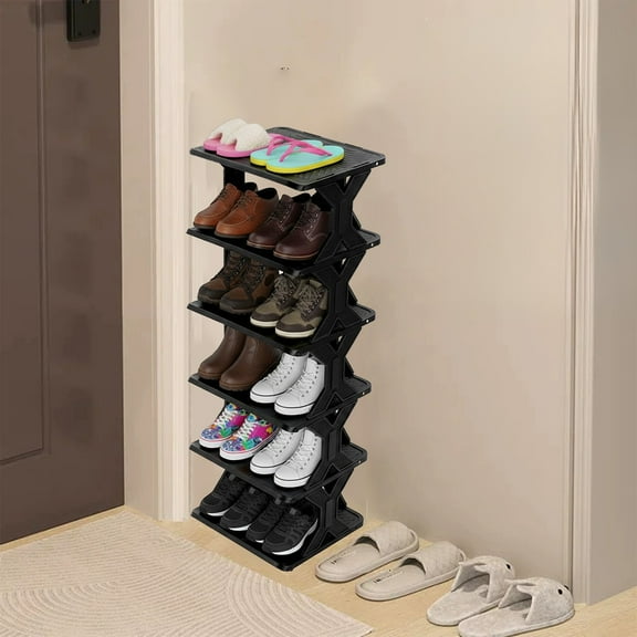 SHIMELE Small Size Removable Shoe Rack for Closet Storage - Easy Install Washable Corner Shoe Organizer - Black Plastic Shoe Cabinet for Home Entryway