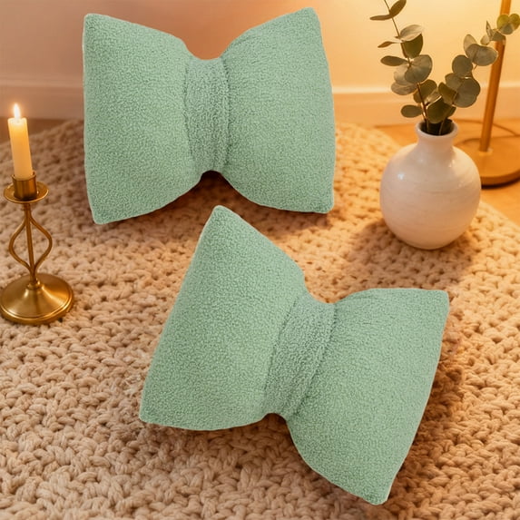 SHIMELE Solid Color Bow Pillow, Linen Lumbar Cushion, Decorative Sofa Pillow, Washable Decorative Pillow, Home Decor Accent, Comfortable Support Pillow, 16x12 Inches