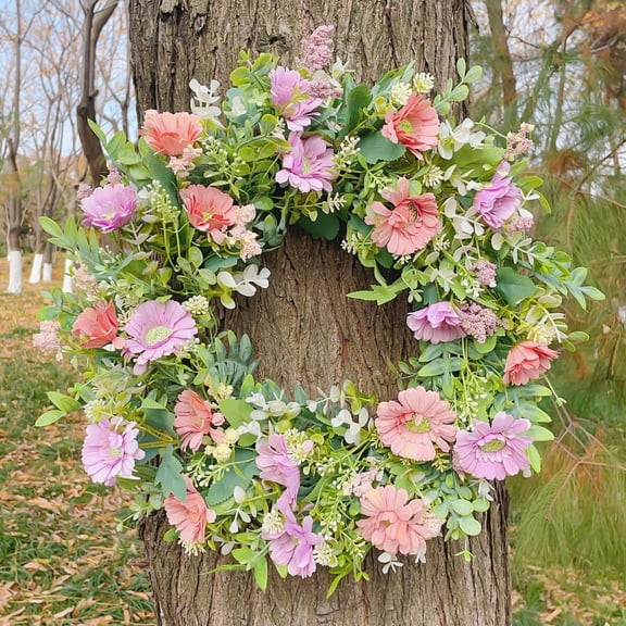 SHIMELE Spring Door Wreath Outdoor Floral Garland Fragrant Flower Crown Decorative Floral Arrangement Porch Decor Home Decoration Wedding Accent