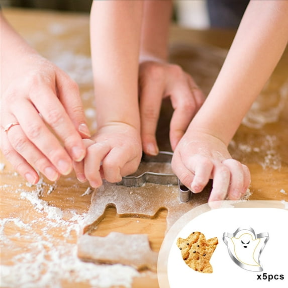 SHIMELE Stainless Steel Halloween Ghost Cookie Cutters Set of 5 Durable Baking Molds for Festive Treats and Spooky Desserts