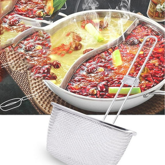 SHIMELE Stainless Steel Hot Pot Ladle, Multifunctional Fishing Spoon, Oil Filtering Colander, Ergonomic Mesh Strainer for Cooking, Frying & Outdoor Use