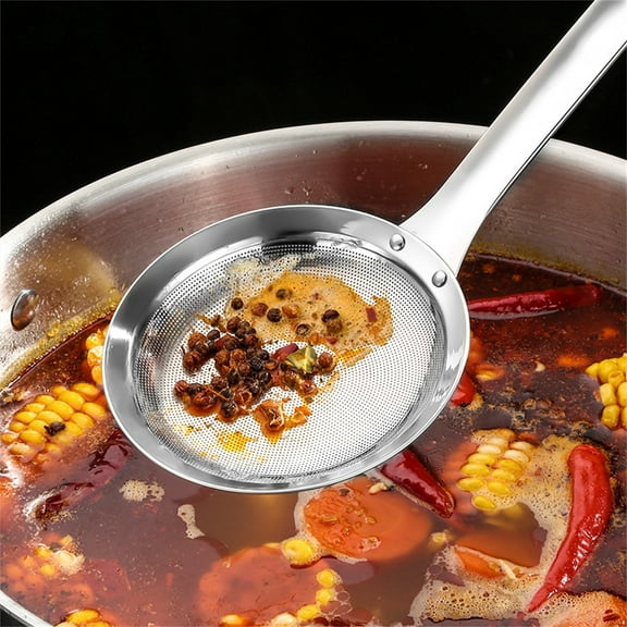 SHIMELE Stainless Steel Oil Colander Spoon Cooking Tool Fine Mesh Strainer Multi-functional for Frying Filtering Excess Oil and Grease