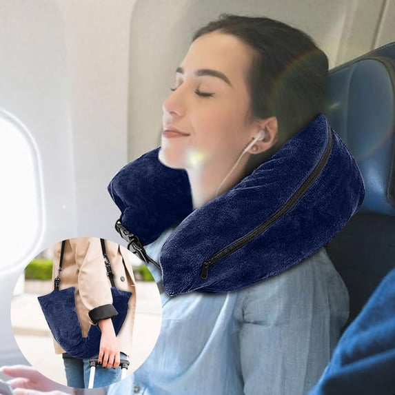 SHIMELE Stuffable Travel Neck Pillow - Multifunctional Travel Pillow with Adjustable Size, Velvet Travel Cushion, Extra Storage Neck Support for Airplanes, Cars, and Trains