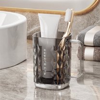 SHIMELE Toothbrush Cup with Handle - High Value Couple Wash Cup, Transparent Mouthwash Cup, Geometric Design, Modern Style, 450ml Capacity