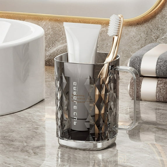 SHIMELE Toothbrush Cup with Handle - High Value Couple Wash Cup, Transparent Mouthwash Cup, Geometric Design, Modern Style, 450ml Capacity