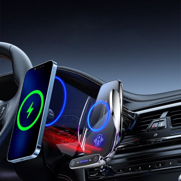 SHIMELE Wireless Fast Car Charger Phone Holder, 15W Qi Auto-Sensing Car Mount, Adjustable 360° Rotation, Compatible with All Smartphones, Easy One-Hand Operation