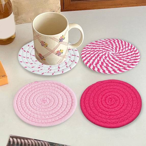 SHIMELE Woven Round Placemats, Thermal Insulation Coasters for Dining Table, Durable Cotton Table Mats, Kitchen Hot Pads, 4-Pack Set