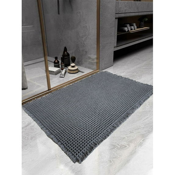 SHIMOH Waffle Bohemian Bath Rugs, Gray Polyester, 24" x 36", Machine Washable