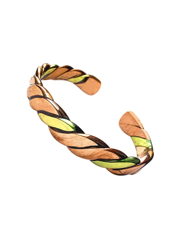 pure copper bracelets cuf kada bangle for men and women (heavy twisted flat coppe and brass)