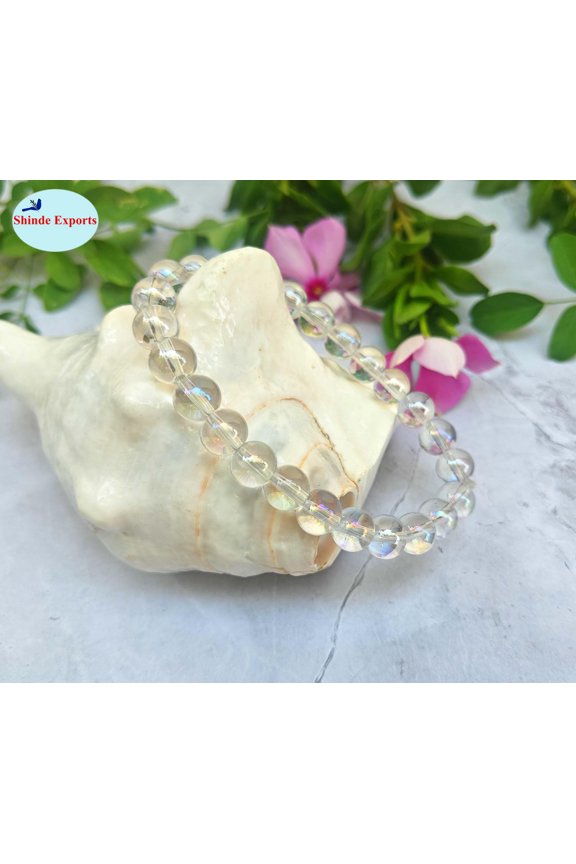 reiki crystal semi precious stones jewelry for men women spiritual chakra stone beads bracelets (aura quartz)