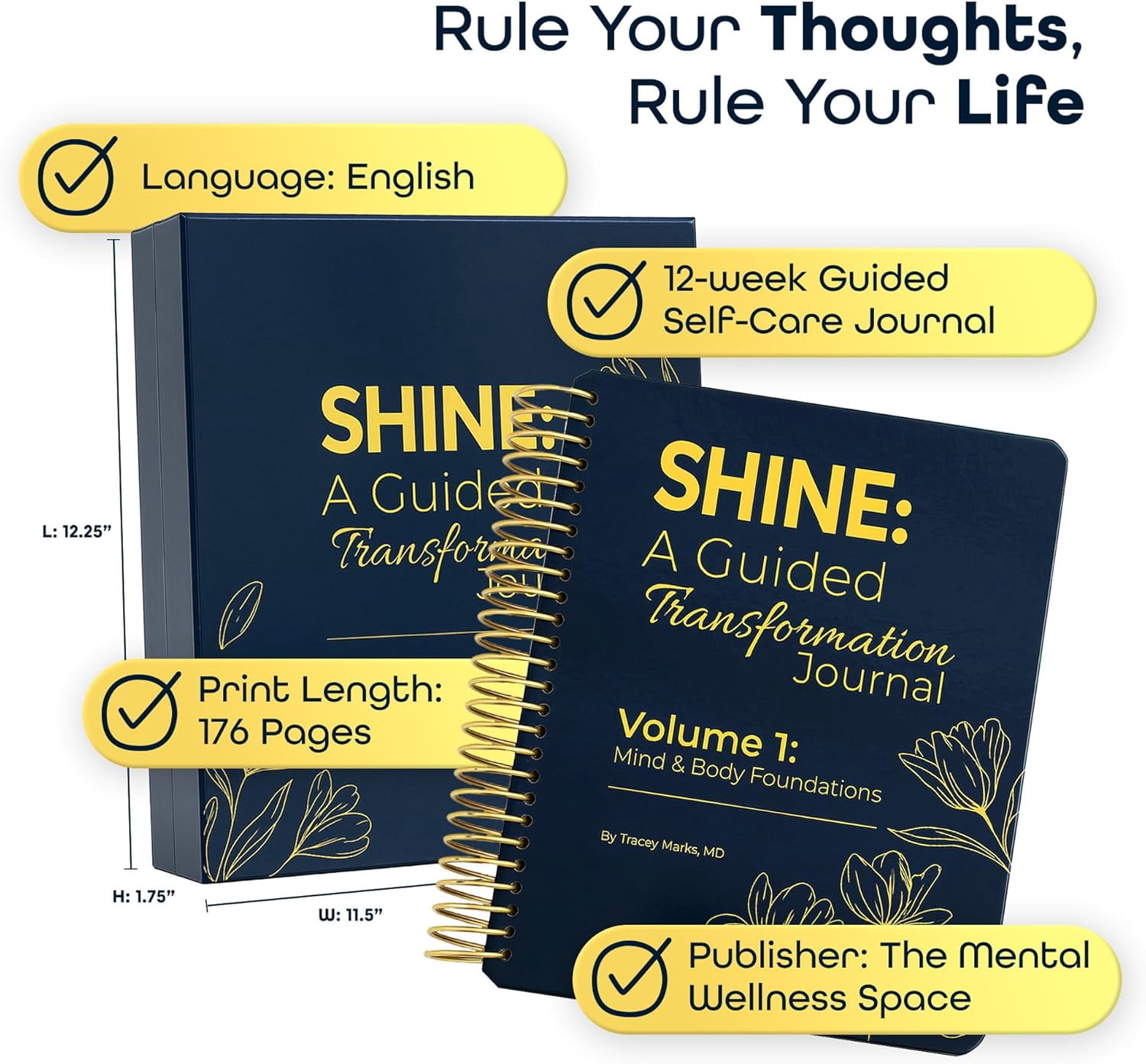 SHINE Guided Transformation Journal by Dr. Tracey Marks | 12-Week Mental Health & -Care Workbook for Women Men