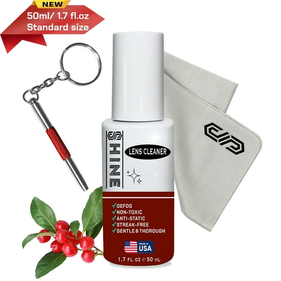 SHINE Liquid Cleaner 1.7oz Spray Made in USA, (1) Fabric Cloth, (1) Screwdriver for Camera, Devices, Eyewear Lenses 50ml