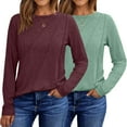 thumbnail image 1 of SHINE UP 2 Pack Womens Blouses Pleat Long Sleeve Shirts Crewneck Casual Tunic Tops, 1 of 7