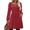 thumbnail image 1 of SHINE UP Dresses for Women Fall Square Neck Long Sleeve Knee Length Dress with Pockets, 1 of 9