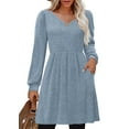 thumbnail image 1 of SHINE UP Dresses for Women Fall V Neck Long Sleeve Knee Length Dress with Pockets, 1 of 9