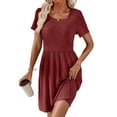 thumbnail image 1 of SHINE UP Dresses for Women Summer Square Neck Short Sleeve Knee Length Dress with Pockets, 1 of 6