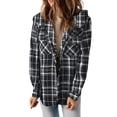 thumbnail image 1 of SHINE UP Flannel Shacket Jacket for Women Plaid Shirts Long Sleeve Button Down Tops Casual Hooded Coat, 1 of 6