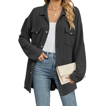 SHINE UP Jackets for Women Fall Long Sleeve Button Down Shirts Tops Casual Oversized Shacket Coats with Pockets