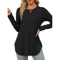 thumbnail image 1 of SHINE UP Long Sleeve Shirts for Women Casual Basic Crewneck T Shirt Side Split Tunic Tops, 1 of 8