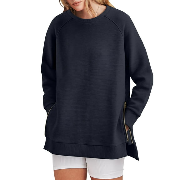 SHINE UP Sweatshirt for Women Long Sleeve Crewneck Tops Oversized Casual Pullover Shirts with Side Zipper