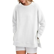 SHINE UP Sweatshirt for Women Long Sleeve Crewneck Tops Oversized Casual Pullover Shirts with Side Zipper