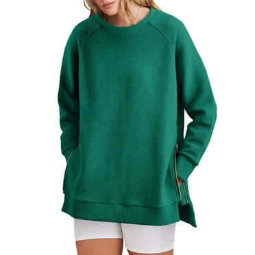 SHINE UP Sweatshirt for Women Long Sleeve Crewneck Tops Oversized Casual Pullover Shirts with Side Zipper
