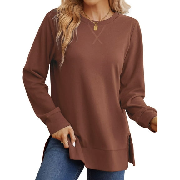 SHINE UP Sweatshirt for Women Long Sleeve Tunic Tops Crewneck Casual Pullover Shirts with Side Split