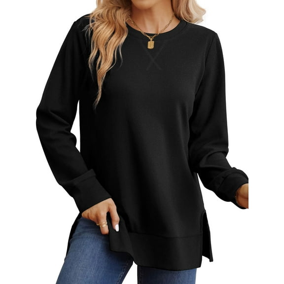 SHINE UP Sweatshirt for Women Long Sleeve Tunic Tops Crewneck Casual Pullover Shirts with Side Split