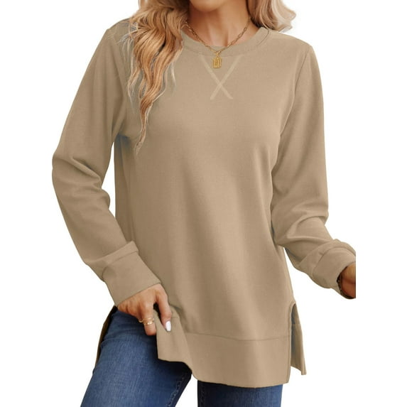 SHINE UP Sweatshirt for Women Long Sleeve Tunic Tops Crewneck Casual Pullover Shirts with Side Split