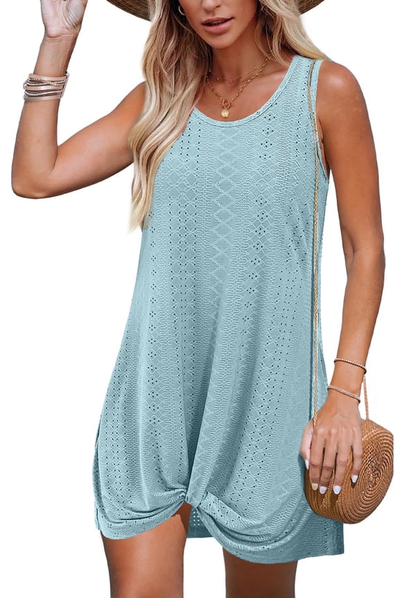 Swimsuit Coverups Summer Dresses for Women Eyelet Twisted Sundress Sleeveless Dress