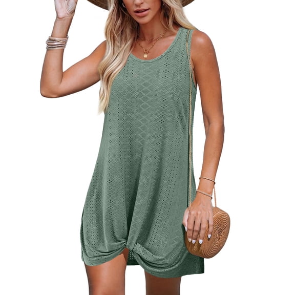 SHINE UP Swimsuit Coverups Summer Dresses for Women Eyelet Twisted Sundress Sleeveless Dress
