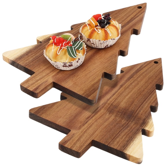 SHINEOFI 2 Pcs Christmas Tree Shaped Wood Serving Boards, Sushi Fruits Snacks Candy Platter Cutting Board